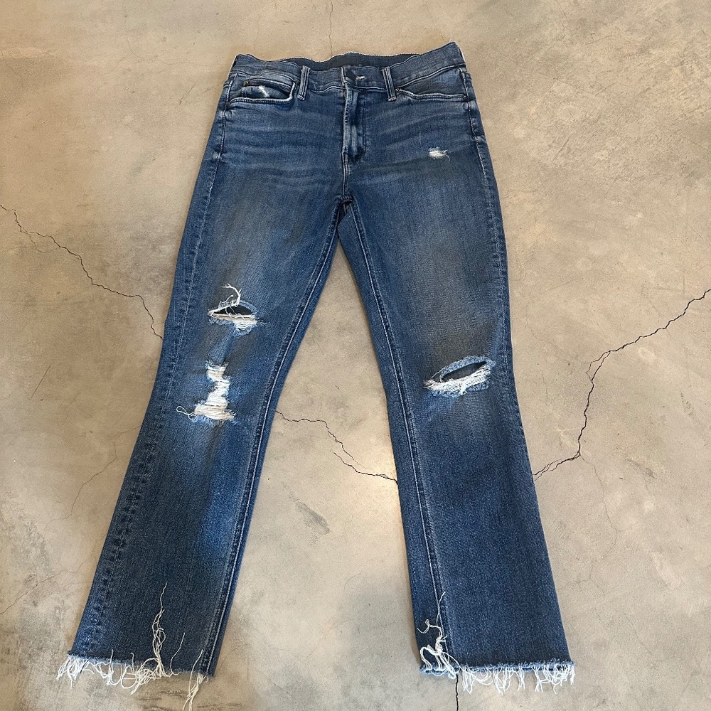 MOTHER Blue Distressed Ankle Jeans